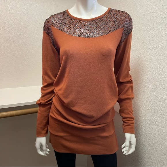 THEME🍂Beaded Beauty Copper Sweater Tunic/Dress Sz L - Picture 2 of 8